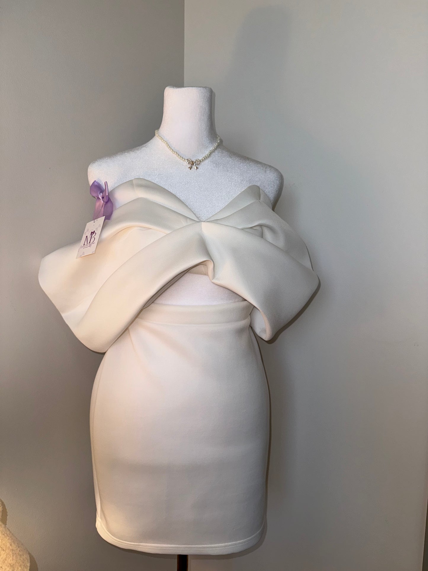 Lilac Bow White Mini Dress
